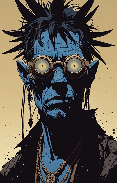 shaman of the many extra eyes , dust, dirt,high contrast,minimalistic,  stark,dramatic,silhouette style, close up ,  Jamie Hewlett<lora:Cyberpunk _Anime_V2_light_version-SDXL:1>