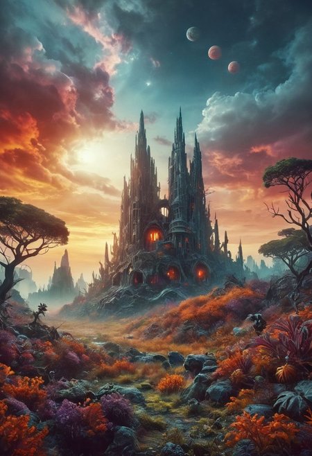 ral-apoctvisn, dark, chiaroscuro, low-key, breathtaking masterpiece showcasing a bizarre and frightening  jungle like eco system on a distant exo-planet orbiting a dim red sun,  a strange and fascinating world, an unknown millipede-like creature with orange and white patterns on it is crawling from a strange looking plant, otherwordly dark purple and blue vegetation, bio-luminescent giant beetle-like creatures with multi-faceted eyes, , something like a dragonfly with white and yellow patterns flies, astonishing imaginative scene for another planet, ultra realistic, captivating, highest quality, amazing bulbous rock formations in the background, realm of unparalleled biodiversity and astonishing layered plant life- somewhat like a jungle on Earth but with life, water with a greeb tint, all life in the scene is adapted to an exo-planet that orbits a red supergiant star, an unfamiliar sky with trippy clouds, flawless, 8k, UHD, crisp imagine reveals details of newly discovered flora and fauna from a strange dark world
easynegative,