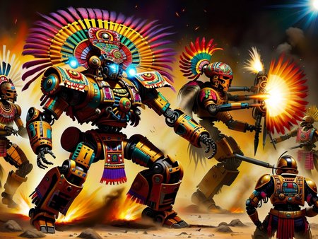 <lora:CulturePunkAI_1Pruned:.9> TotemPunkAI Maya  battle mech  Highly detailed, amazing, Impressive lighting, vibrant colors, Ultra Realistic, High quality, Highly detailed, trending on artstation