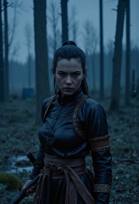 A dynamic Action Scene: a ghst Silhouette of a feudal armored hkwarrior shinobi in the Rain, Wielding sword, enormous Large berserk sword, Blood and water Fluids, standing proudly amidst a vibrant battlefield. Surround her with dynamic particles of Blood and gore, infront of the chaotic energy of a historical war scene.
very detailed, atmospheric haze, Film grain, cinematic film still, shallow depth of field, highly detailed, high budget, cinemascope, moody, epic, OverallDetail, gorgeous, 2000s vintage RAW photo, photorealistic, candid camera, color graded cinematic, eye catchlights, atmospheric lighting, skin pores, imperfections, natural, shallow dofintricate, elegant, fantasy art, portrait, dark, retro, ecstatic, plain, powerful, realistic, navy blue, dark color