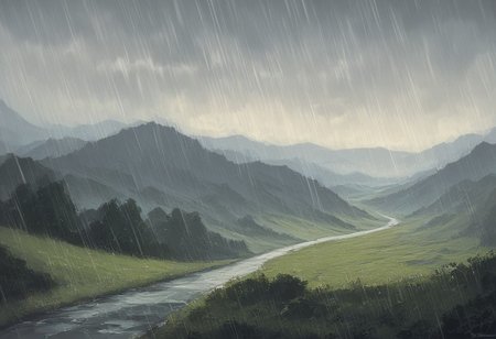 score_9, score_8, score_7, (masterpiece), best quality, expressive eyes, perfect face, landscape, scenery, (rain, stormy)