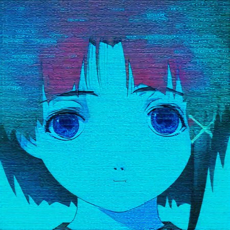 serial_experiment_lain_style, 1girl, scanlines, blue eyes, red hair,  masterpiece, highres