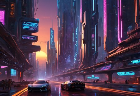 realistic, RAW photo, high quality, Stable_Yogis_PDXL_Positives, <lora:Low Angle style:0.0> Low Angle style of a huge <lora:Futuristic_City_3D_r1:0.2> Futur1st1c C1ty, sunset, skyscrapers, neon, cars, hologram, highways, made of , in <lora:Ron Fricke style v2:0.2> Ron Fricke style, <lora:sdxl_cyberpunk:0.3> cyberpunk style,<lora:cwhyberponk:0.7> cwhyberponk
 <lora:Fantasy with epic details - XL SDXL v1.0:1>