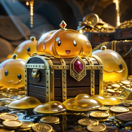 chalice made out of slime, fancy cup made out of slime, fancy chalice made out of slime, Detailed chalice made out of gold slime, Gem-studded slime chalice, multi-colored gems made out of slime, in a room of treasure made out of slime,  gold coins and bars made out of slime, wood-like treasure chest made out of slime, wood-colored slime chest, 
treasure-room, treasure, treasure chest, gemstone, coins, gold bars, gold pile, 
everything made of slime, No simple background,
((translucent slime)), ((transparent slime)), (bioluminescent slime), sl1m3d, slime, ais-blmn, watce, je11y, thickwater, great lighting, ral-lava, even lighting, no bright spots, slime-morph, made of slime,