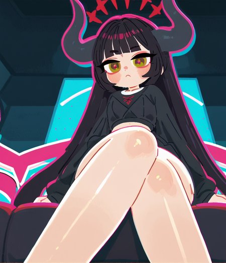 score 9, score 8 up, score 7 up, detailed background, shiny skin,
<lora:pochi.pony:1>,
diein, def, 
sit on sofa, look down, low angle, crossed legs,