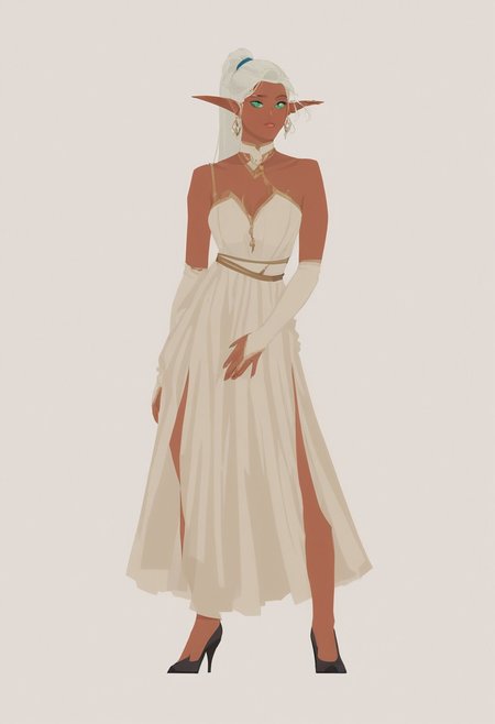 score_9, score_8_up, score_7_up, score_6_up, score_5_up, score_4_up, (ultra detailed, realistic), rating_explicit,
1girl, solo, sexy dress, cleavege, detailed eyes,
neve, elf, white hair, green eyes, earrings, elf pointy ears, long ponytail, dark-skinned elf,
<lora:a3ch-000015:1> kingdom of deception