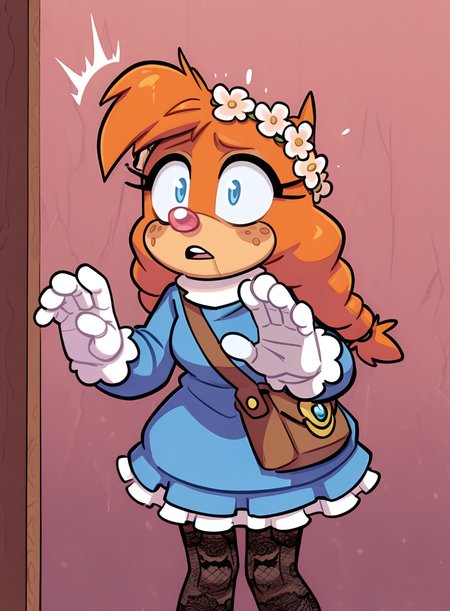 1girl, solo, furry,
<lora:Belle:0.9> belle the tinkerer, white gloves, mori girl, oversized sweater, frilled skirt, lace pantyhose, satchel, flower crown,
standing, leaning slightly, eyes bulging, shocked expression, frozen pose,  <lora:Captain_Molasses:0.9> capmol, extremely detailed, highres, masterpiece, best quality