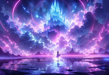 serene night, beautiful sky, dancing silhouette, Complex landscape, best quality, pastel colors, light blue tint, aesthetic Ethereal, Effulgent, Idyllic atmosphere,  Tranquil,  ethereal quality, cinematic volume, Twinkling lighting, glowing aura, global illumination,  glowneon, Anisotropic Filtering, Unrivaled Opus, Unconventional, hyper detailed, HDR,