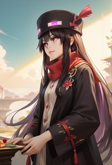 enderman-chan, enderman hat, black hat, year2024, year2023, year2022, a cinnabar figure in La Sagrada Família, a random bark, Concept Art, The Korean girl is doing a crumbly black velvet painting painting in the digital age, 1girl, solo, colourful, score_9, score_8_up, score_7_up, masterpiece, best quality, very aesthetic