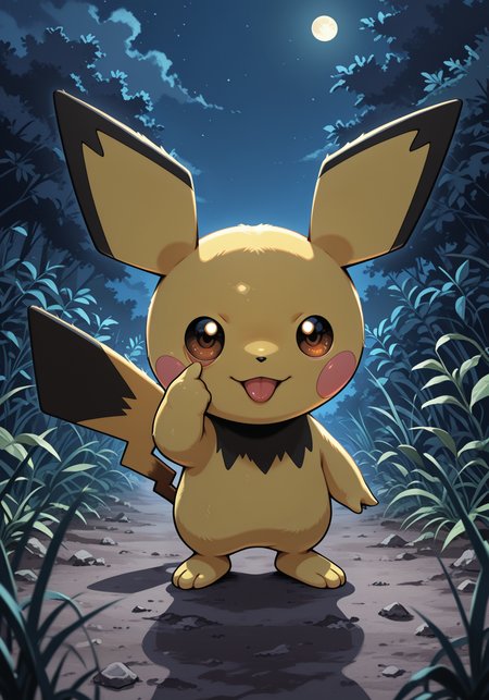 embedding:IllusP0s, akanbe, eyelid pull, finger to eye, tongue out, :p, pichu_\(pokemon\), no humans, animal focus, solo, outdoors, night<lora:akanbe_ill.safetensors:1.0:1.0>