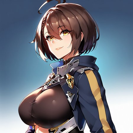 1girl, solo, abstract background, portrait, from side, masterpiece, amazing quality, best quality, very aesthetic, absurdres, zPDXL3, by marushin, BREAK, baltimore \(azur lane\), default, (mature female:1.2), tall female, large breasts, curvy, beautiful face, highly detailed faces and eyes, smile,