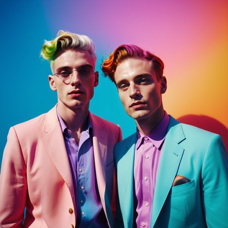 ethereal dreamlike photograph, 2 men, vividly queer, high saturation