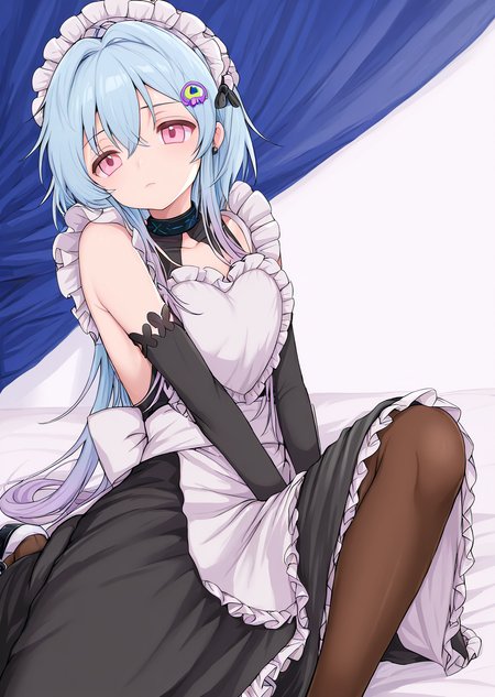 <lora:ShimizuAkina250208:1>,ShimizuAkina,<lora:mizuki_arknights_for_IL:1>,mizuki_\(maid\)_\(arknights\),blue hair,pink eyes,gradient hair,maid headdress,crossdressing,enmaided,white apron,black dress,detached sleeves,shoes,<lora:NOOB_vp1_detailer_by_volnovik_v1:1>,<lora:noobai_ep11_stabilizer_v0.138_fp16:1>,