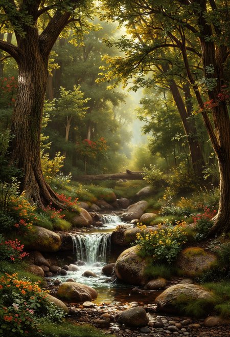 Explore the vibrant colors and intricate details of a lush forest in this nature-inspired illustration. From the towering trees to the delicate flowers, let your imagination run wild with this unique and visually descriptive promptl<lora:Cottagecore_Flux:0.9> <lora:AS_v2:1> <lora:fluxenhancer:0.5>