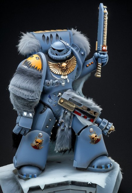 Absurdres, score_9_up, Source: Warhammer40K, Spacewolves Astartes chapter space marines wielding chainswords, gray power armor with fur trim and astartes helmets, wolf motifs, (masterpiece), best quality, expressive eyes, perfect face, 1, space marine, Painstaking Attention To Details, 1990s \(style\), Vintage, Vintage comic book cover of White Dwarf Tabletop Adventures, project unreal engine, volumetric lighting, perfect anatomy, perfect hands, detailed_eye_model, black background, graffiti, blgstyle, ImperialF40k, <lora:PeopleCountSliderLoRAv1:2.0>, <lora:756af36b-d5fa-496f-b9a1-088c62f0c527:0.7>, <lora:6f3a2b85-aa03-4ab1-9f9a-e816ad4b1121:0.7>, <lora:cf26021c-0e88-4b06-9329-8702e6590716:0.7>, <lora:_raging_flames:0.7>, <lora:warhammerAdeptus_v1:0.7>, <lora:e6084b5e-a05d-475d-8afe-925ae03a434b:2.0>, <lora:b8dcc527-1d03-4fe2-ab9e-341ce407290f:0.7>, , , ,