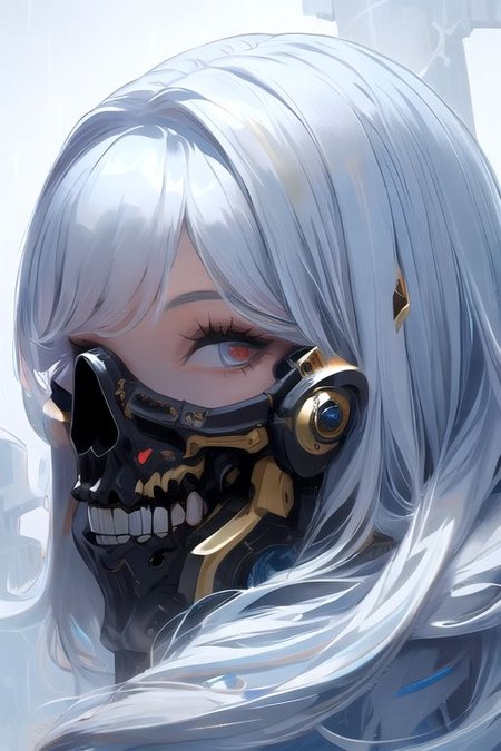solo, 1girl, solo_focus, (((masterpiece))), ((best quality)), ((ultra-detailed)), ((too_many)):16, high resolution, absurdres, highres, ultra-detailed 8k unity wallpaper, 
Ghost mask ,Girl, skull mask,
