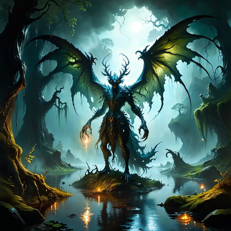 famous artwork inspired by (wlop:1.3) and (alex maleew:1.1) and (david hudnut:1.1), oil on canvas, high fantasy style, the intriguing "common flunnellorm", a coundrilsized monster ermerging from the depths of the misty anderful swamps of planet "dunksphere v", shown here with its watterlined wings glistening in the moonlight as it snurfles, twisting trees and glimpering the will-o'-wisps in its habitat, (old masters painting:1.1), (intricate details:1.1), (creature focus:1.1), <lora:lyco-style-envydramaticlightingxl01_digital_art-xl:0.64> <lora:midjourney_mimic-xl-by_andrexsel:0.6> <lora:more_artful-xl:0.36> <lora:extremely_detailed-detail_slider-v2-xl-by_ntc:1.0> <lora:envybetterhiresfixxl01-xl:0.0:hr=1.0>