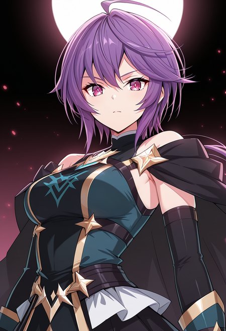 1girl, sole, masterpiece, best quality, high quality, anime, decanee(t), short hair, ponytail, shirt, cape, elbow gloves, upper body, looking at viewer