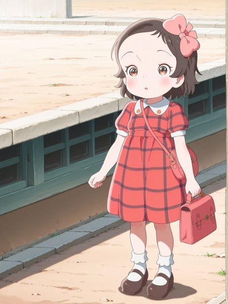 masterpiece,best quality,amazing quality,very aesthetic,absurdres,newest, huge filesize,
<lora:spo_sdxl_10ep_4k-data_lora_webui:0.5>,
<lora:add-detail-xl:1>
<lora:Totto_chan_V1:1>,madogiwa,
1girl,  
solo,  dress,  
bag,  short hair,  
child,  brown hair,  
brown eyes,  plaid,  
mary janes,  shoes,  
socks,  hair bow,  m_totto,