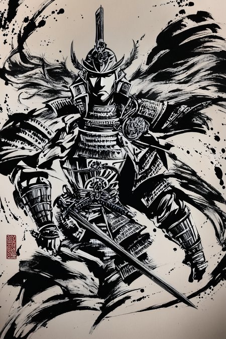 score_9,score_8_up,score_7_up,masterpiece,best quality,
armor,helmet,samurai,weapon,japanese armor,solo,1boy,monochrome,sword,male focus,shoulder armor,full armor,holding,kabuto \(helmet\),holding weapon,greyscale,holding sword,traditional media,ink \(medium\),
<lora:okazu_XL_PONY:1>,