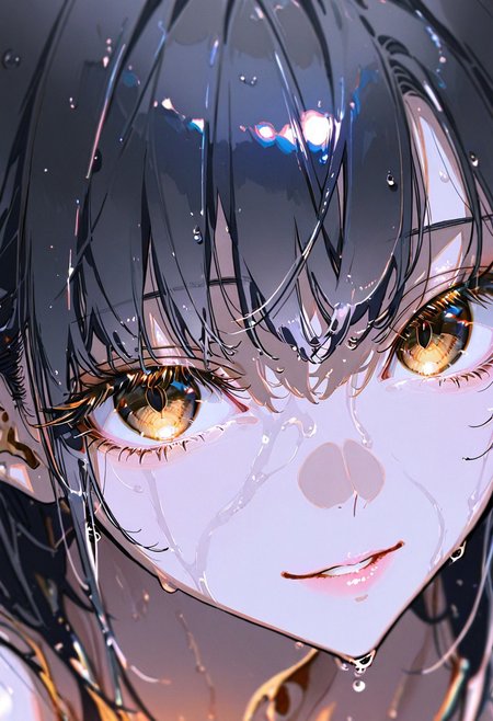 masterpiece, best quality, good quality, newest, highres, absurdres, uncensored,
BREAK 
detail background, very awa, absolutely eye-catching, (beautiful face), 
BREAK
amazing quality, best quality, ultra-detailed, 8K, illustration, CG, ultra-detailed-eyes, cute girl, eyelashes
BREAK
(sexy, slutty, hot, aroused) (only girl, solo foucus)
BREAK 
parted lips, puffy lips, smile, seductive expression, wet hair, wet, from above, blurry foreground, 
BREAK 
perfect composition, solo, 1girl, extreme eye close up, eye focus, eye reflection, wide eyed, eyelashes, blank stare, (looking at viewer), eye focus, light smile
BREAK
professional lighting, , Photorealistic, source_real, 8k, night, blurry background, sharp focus, (extreme close:2.0), golden eyes, glowing eyes, black hair, 
(by yoneyama mai, rolua, roitz \( roitz \):1.25), colored lines, (ONE EYE FOCUS)