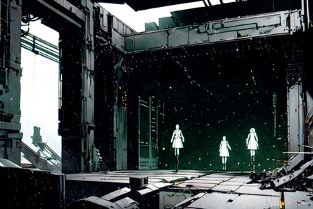 highly insanely detailed, masterpiece, top quality, best quality, highres, 4k, 8k, RAW photo, (very aesthetic, beautiful and aesthetic),  
tsutomu nihei,nihei_tsutomu,blame!,blame gakuen!,abara,TNstyle,sidonia_no_kishi,(space,spacecraft,mausoleum),foggy,steam,cables,tubes,industrial pipes,dark sky,black sky,air conditioner,buildings,machinery,walkway,ventilation fan,ventilation shaft,fence,star \(sky\),starry sky,drainpipe,tentacles,wire,letterboxed,lantern,concrete walls,metal walls,bridge,toha heavy industries,bones,gauna,gauna mech,light particles,clouds,vast scenery,perspective,futuristic,decrepit,no human,flock,dystopia,destroyed,dark background, 
<lora:blamev2:0.6>, 
(1girl:1.3), 
solo focus, 
(pure green background,transparent background:1.2),âââ