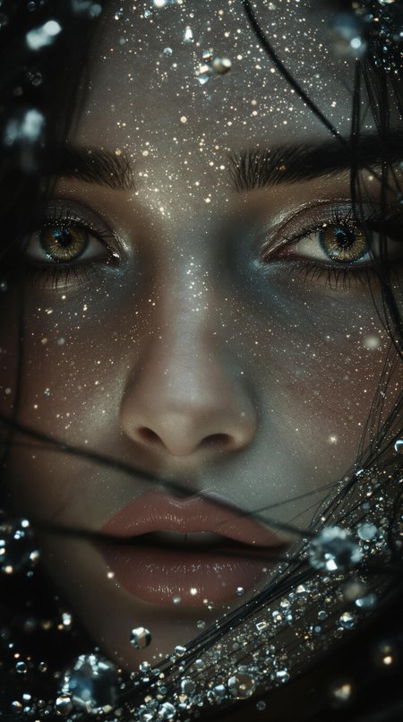cinematic still hyper realistic art A mesmerizing image capturing the essence of timeless divine beauty ---- 
She was beautiful. More than beautiful, stunning, perfect in every line and curve. Her long black hair fell in shining waves, and her eyes were dark, deep, and full of secrets. She moved like a dream, each step poetry, every gesture a whispered promise. But there was something terrible in her beauty, something too flawless, too cold. It was the beauty of polished obsidian, of moonlight on a knife’s edge. Her presence pressed on the soul like a weight, not with fear, but with awe that bordered on dread.
