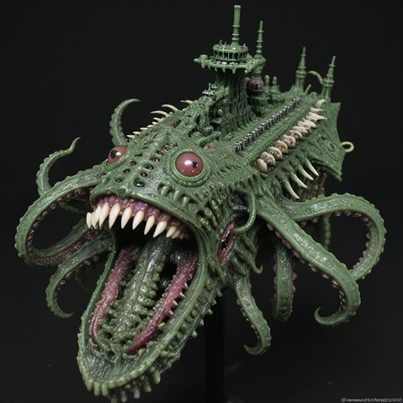 <lora:Chaos_Warfleet_-_Warhammer_40000_SDXL:1>chaoswarfleet, green battleship,space,warp,distortion,nightmare,bones,pus,rot,tentacles,eyes,tongues,tentacles,flesh,mouths,twisted,