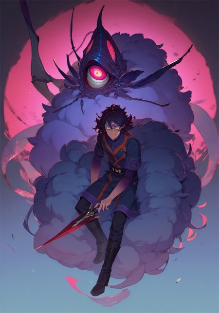 score_9, score_8_up, score_7_up, score_6_up,  faerie rogue, dagger strike, beautiful, dark bold line work, occult singles and runes, heavy black boots, highly detailed stoic face, insect wings, fluffy fur, monster, perfect eyes looking at viewer, colored skin, cyan and purple 