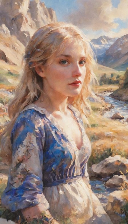 Positiv Clip L
  ink watercolor mix, closeup of a woman with blue eyes, mountains, The warm and inviting light of early morning or late afternoon, casting long shadows and bathing the world in a soft, golden glow, evoking a sense of tranquility and magic., Convey the tranquility of a summer meadow, with wildflowers, butterflies, and a gentle stream winding through the idyllic landscape.
Positive Clip G
  ink watercolor mix, closeup of a woman with blonde hair and expressive blue eyes snow-capped mountains in the background, The warm and inviting light of early morning or late afternoon, casting long shadows and bathing the world in a soft, golden glow, evoking a sense of tranquility and magic., Convey the tranquility of a summer meadow, with wildflowers, butterflies, and a gentle stream winding through the idyllic landscape.
---------