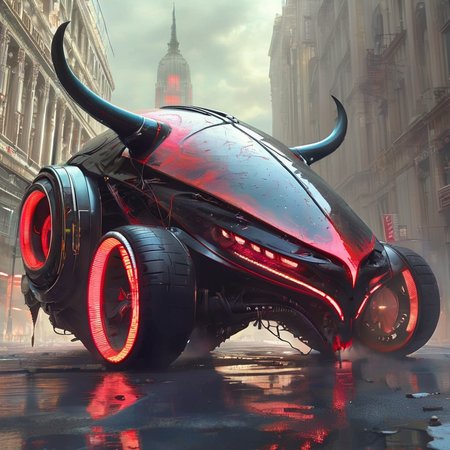 elysexa futuristic devil car in the big city, very detailed<lora:elysexa:1>