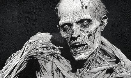 zombie, close up shot, detailed face, franklin booth style <lora:franklin_booth_style_sdxl_v7:1.2>