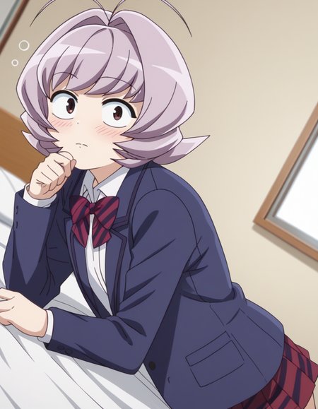 score_9, score_8_up, score_7_up, source_anime,
najimiosana, <lora:najimi-osana-s1s2-ponyxl-lora-nochekaiser:1>,
najimi osana, short hair, brown eyes, purple hair, hair intakes, antenna hair,
skirt, shirt, long sleeves, bow, school uniform, jacket, white shirt, pleated skirt, striped, collared shirt, bowtie, red skirt, blazer, blue jacket, striped bow, striped bowtie,
indoors, bed, bed room, on side, blush, drunk,
looking at viewer, cowboy shot, dutch angle, solo,