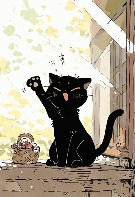 \(seedyoulater\), naguru \(cyoroama\), 
very awa, masterpiece, highres, absurdres, newest
(cat:1.2), black cat, (no humans:1.1), scared, paws, fur, (cute:1.2), comfy, solo, stretching, yawning,
basket, OO,
day, sunlight, sunrays, home
<lora:TA_trained:0.75>, <lora:ponyv4_noob1_2_adamW-000017:0.33>, <lora:shiroski:0.75>,