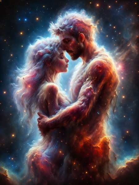 mad-nbla couple embracing,  <lora:Space_Nebula_Style_SDXL:1.0>, (masterpiece:1.2), best quality, (hyperdetailed, highest detailed:1.2), high resolution textures