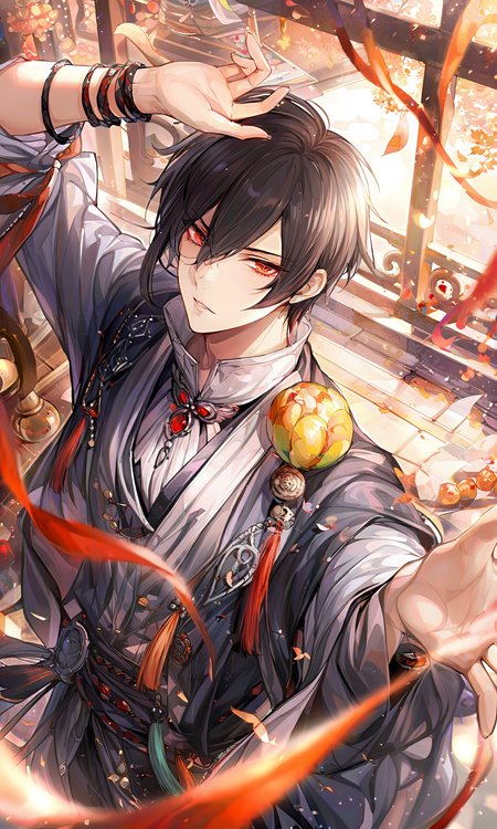 <lora:fat-xl-a3.1:0.8>,1boy,solo,
aiyin,black hair,short hair,red eyes,