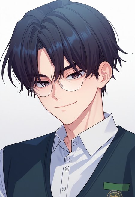 score_9, score_7_up, source_anime
joomirye, 1boy, male focus, solo, black eyes, glasses, black hair, short hair, school uniform, shirt, white shirt, collared shirt, sweater vest, portrait, light smile
outdoor,