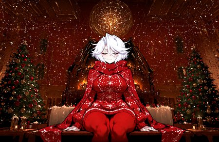 mclaus, white hair, 1women, old women, red christmas sweater, solo, red pantyhose,
,detailed background,
,fishine:0.7 ,warugaki_(sk-ii):0.9 ,vanripper_(style):0.6,
,masterpiece, best quality, newest, absurdres, highres, <lora:Mrs._Claus:0.6>,
<lora:add-detail-xl:0.5>, <lora:cfg_scale_boost:0.4>, <lora:illustrious_noobai_epsilon_pred_11_very_aesthetic_v1:0.8>, <lora:ponyv5_noobE11_1_adamW:0.5>
