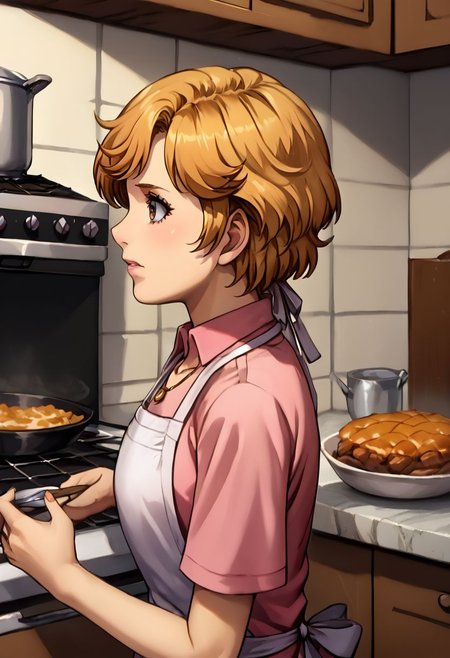 score_9, score_8_up, score_7_up, source_anime,
Frederica
hair ribbon, (best quality) , (highly detailed) ,masterpiece ,absurdres ,detailed face ,beautiful face ,(detailed eyes, deep eyes, anime eyes), 
1girl,solo,female,kawaii,cowboy_shot,pink shirt,shirt,short sleeves,apron,necklace,kitchen,cooking,burnt dishes,flustered,confused,looking_away,from_side,profile,