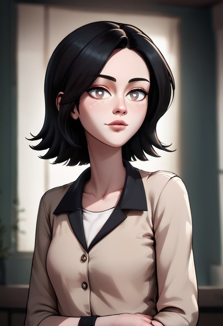 score_9, score_8_up, score_7_up, score_6_up, PRSNL, w_g_f,  uncensored, 1girl, pupils black dots, lips, w_g_f, (((upper body))),
warm light,
Alita1024 (realistic), short hair, light brown eyes, black hair,