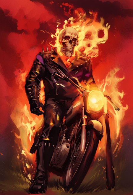 masterpiece, highly detailed,
illustration movie poster portrait of the ghostrider jumping in a motorcycle,
ghostrider, skull head, on fire, leather jacket, leather pants, gloves, spikes, chain, shotgun,
(view from below:1.4),
Freebo_alloy,
ethereal,
sinister tendrils,
dark wisps,
evil essence,
spectral aura, ghostly, 
decaying body,
burning wheels, moon,
abstract,
