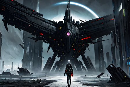 highly insanely detailed, masterpiece, top quality, best quality, highres, 4k, 8k, RAW photo, (very aesthetic, beautiful and aesthetic),  
tsutomu nihei,nihei_tsutomu,blame!,blame gakuen!,abara,TNstyle,sidonia_no_kishi,mist,foggy,toha heavy industries,drainpipe,blm,flock,open space,dystopia,destroyed,decrepit,futuristic,empty,dark background,vast scenery,perspective,science fiction,cyberpunk,no human, 
<lora:blameLora_v10:0.3>, 
(1girl:1.3), 
solo focus, 
art nouveau architecture,a colorful background,(rainbow background),âââ