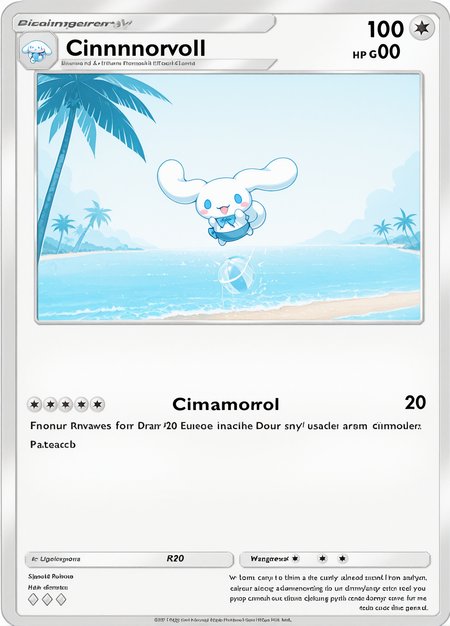 (Cinnamoroll:1.05), hand wave, outdoors, excited, (palm tree, beach:0.95), white blue theme, looking at viewer, full body, beachball, jumping,  
character name, text, english text, fake screenshot, official style, 
copyright name, watermark, artist name,  copyright notice, watermark,
shiny border
card (medium), original tcgpocket,
from side, 
rating safe, eitmksg, 
masterpiece, best quality, amazing quality, <lora:Cinnamoroll-10:1.0> <lora:eitmksg:1.0> <lora:tcg_pocket_resized:1.0>