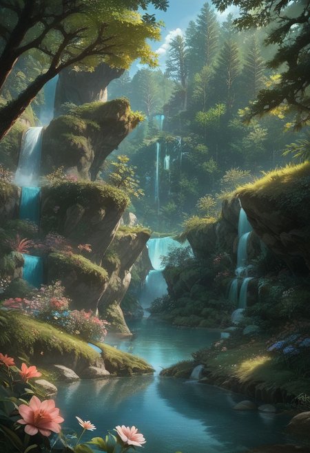 cartoon_furry, score_9, score_8_up, score_7_up, 
rating_safe
hyperdetailed, hyperrealistic, 8k, high quality, hi res, best quality, high quality, absurd res, natural lighting, intricate, soft warm lighting, source_anime,
scenario,  beautiful forest,waterfall, river, trees, shrubs, flowers