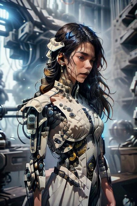 (masterpiece:1.4), (intricate:1.2), (detailed:1.2), (vibrant colors:1.2),  BREAK,
(epic:1.2), (science fiction:1.2), (futuristic:1.2), (hip level shot:1.2), BREAK,
(solo:1.2),(techpriest:1.1), (robe:1.2), (hood:1.1), <lora:techpriest:1.0>,  <lora:techpunkmask_v0.5-000002:0.3>, (techpunkmask:1.2), (mechanical neck:1.2), BREAK,
(tech:1.2), (DonMM4ch1n3W0rld:1.0), <lora:Machine_World_SD15_version-000009:0.55>
techpunkmask, mechanical arms, steampunk, hood, robe, techpriest, DonMM4ch1n3W0rld , cyborggirl, cyborg, mecha