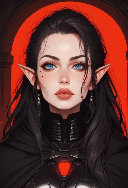 score_9, score_8_up, score_8, ((full-body portrait)), Science Fiction, Star Wars, perfecteyes, ultra detailed, high resolution, high quality, masterpiece, intricate details, intricate body, intricate landscape, knva, Expressiveh, European Instagram Model, upper body shot, low light, dungeon, ruins, green glow, red background, ard3nSW
BREAK
1girl, source_cartoon, mature female, Elf, pointed ears, beautiful, 30 years old, yvraine, long hair, jewelry, very long hair, earrings, pointy ears, <lora:Darth Revan PONY v1.0:1>, (mole above lips, mole under eye), 7-darthrevan, 1girl, beautiful, (black hair), messy hair, blue eyes, pale skin, full lips, french, black cloak, armor, belt, skirt, boots, looking at viewer,