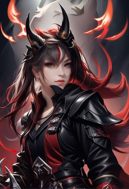 A horned female teen rogue wearing ((leather armor)), black suit, oni girl with wolf-ears, dangerous Kemonomimi waif, brunette assassin, tiefling thief, black hair, three small horns, [onii (Shuna, Hakurou) horns], tri-horns on forhead (masterpiece:1.5), (best quality), (disharmonic + ugly + unaesthetic:1.5)