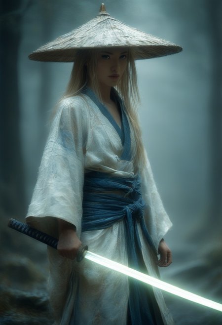 score_9, score_8_up, score_7_up, score_6_up, woman, pale skin, shoulder length hair, straight blonde hair, blue eyes, thin lips, slender, athletic, thick thighs, holds a katana in his left hand, ripped white kimono, graveyard background, night time, cinematic lighting, highly detailed background, high quality photography, masterpiece, high resolution, cinematic photo, DarkAtmosCE