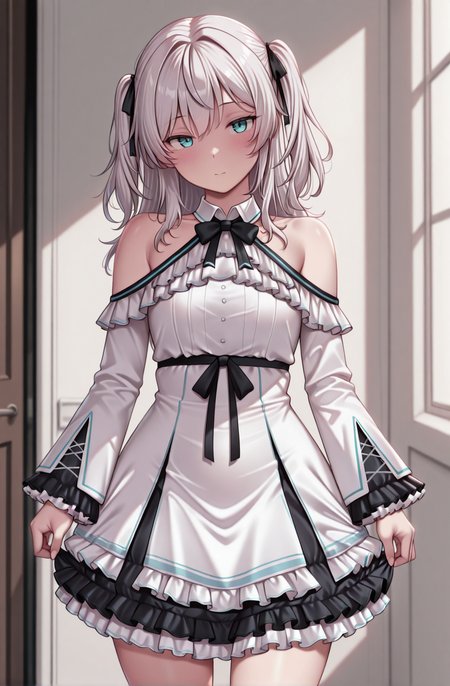 masterpiece,best quality,amazing quality,
1girl,nebelkanacasual frilled dress, cowboy shot,bare shoulders, detached collar,  <lora:KanaNebelCausalRebornV1-IXL:1>