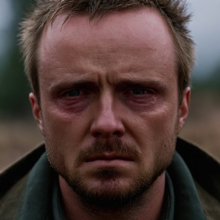 cinematic film still of  <lora:shell shock style:1>
A cinematic Kodak Fujifilm picture of a sad teary crying Jesse Pinkman wrinkly face, beard, tired, fatigue, unhappy, glum, melancholy, miserable, sorrowful, dejected, disconsolate, downhearted, downcast, realism, realistic, dispirited, desolate, oppressed, panic, fear, Combat stress reaction, shell shock style, solo, gloves, male focus, blurry, dark,   <lora:breaking bad style:0.8>, shallow depth of field, vignette, highly detailed, high budget, bokeh, cinemascope, moody, epic, gorgeous, film grain, grainy